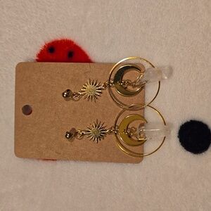Moons/quartz dangle earrings